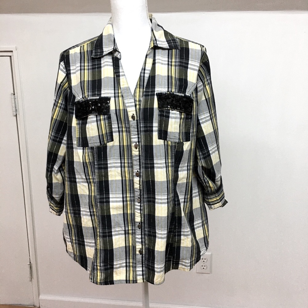 5 for $25. Cato Black & Yellow Plaid Shirt Size 18/20W